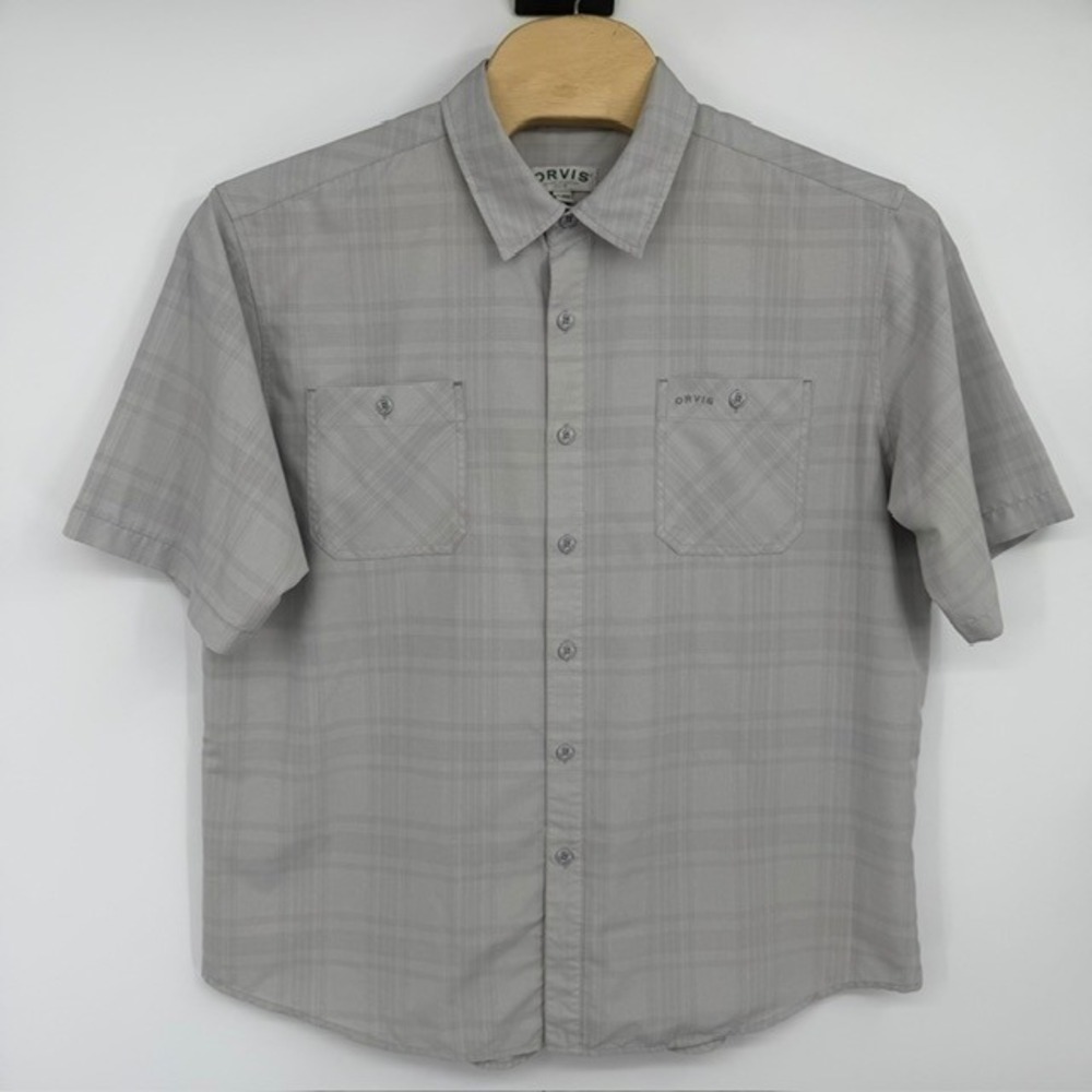 Orvis Mens XXL Grey Plaid Short Sleeve Button Down Performance Shirt Outdoor